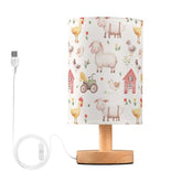 Bedside Table Lamp Farm Animals Sheep Cow Small Desk Lamps Linen Fabric Shade Decorative Nightstand Lamp LED with USB Port Wood Base for Bedroom Living Room