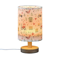 Bedside Table Lamp Farm Tractor Chicken Small Desk Lamps Linen Fabric Shade Decorative Nightstand Lamp LED with USB Port Wood Base for Bedroom Living Room