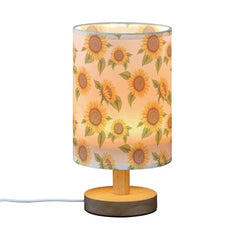 Sunflower Print Bedside Table Lamp Small Desk Lamps Linen Fabric Shade Decorative Nightstand Lamp LED with USB Port Wood Base for Bedroom Living Room