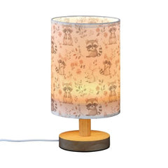 Raccoon Rabbits Floral Animal Bedside Table Lamp Small Desk Lamps Linen Fabric Shade Decorative Nightstand Lamp LED with USB Port Wood Base for Bedroom Living Room