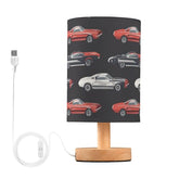 Bedside Table Lamp Muscle Classic Racing Car Small Desk Lamps Linen Fabric Shade Decorative Nightstand Lamp LED with USB Port Wood Base for Bedroom Living Room
