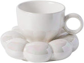 Porcelain Ceramic Coffee Mug, Coffee Mug for Office and Home, 7 oz, Flower Cup and Saucer Porcelain Coffee Mug, Dishwasher and Microwave Safe, White, Dishware Safe