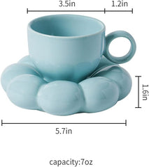 Porcelain Ceramic Coffee Mug, Coffee Mug for Office and Home, 7 oz, Flower Cup and Saucer Porcelain Coffee Mug, Dishwasher and Microwave Safe, White, Dishware Safe, Green