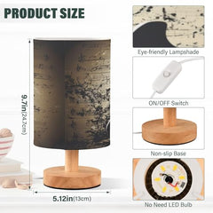 Guitar Music Theme Bedside Table Lamp Small Desk Lamps Linen Fabric Shade Decorative Nightstand Lamp LED with USB Port Wood Base for Bedroom Living Room