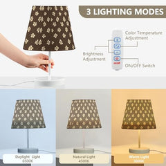 Table Lamps 3 Ways Dimmable Paws Tan with Fabric Lampshade USB Ports Wood Base LED Bulb for Bedroom and Living Room