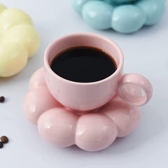 Flower Coffee Cup & Saucer Set Cute Mug & Saucer Set Ceramic Coffee Cup with Sunflower Saucer Latte Cups 6.7Oz Pink