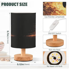 Bedside Table Lamp Ocean Dolphin Silhouette Small Desk Lamps Linen Fabric Shade Decorative Nightstand Lamp LED with USB Port Wood Base for Bedroom Living Room