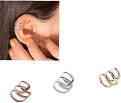 3Pcs Stainless Steel Clip Earrings Non Piercing Earring Hoop Ear Cuffs Cartilage Ear Clips Set for Men Women - Gold, Silver, Copper