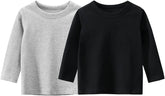 Girl Boy Long Sleeve T-Shirts - 3 Pieces Unisex Casual Solid Tee Shirt Crew Neck Cotton Tshirt Top