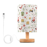 Bedside Table Lamp Farm Tractor Chicken Small Desk Lamps Linen Fabric Shade Decorative Nightstand Lamp LED with USB Port Wood Base for Bedroom Living Room