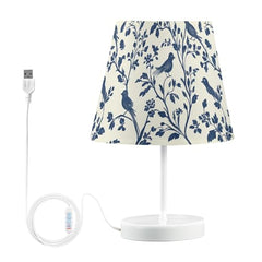Bedside Table Lamp for Bedroom Elegant Blue Nightstand Lamp Small with Fabric Shade LED 3 Way Dimmable USB Ports for Living Room Desk