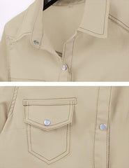 AMEBELLE Women's Roll Up 3/4 Sleeve Tie Front Knot Shirt Chambray Denim Crop Top