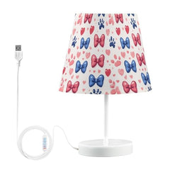 Table Lamps 3 Ways Dimmable Bow Ties with Fabric Lampshade USB Ports Wood Base LED Bulb for Bedroom and Living Room