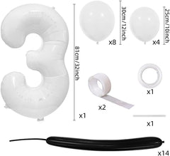 27Pcs Happy 3rd Birthday Decorations White 3 Balloons,3rd Year Old Party Supplies, Foil Helium Mylar Agate Star Heart Shaped Balloons Hot 3rd Birthday Balloon for Princess Girl 3 Birthday Baby Shower