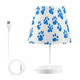 Table Lamps 3 Ways Dimmable Cute White Blue Paw with Fabric Lampshade USB Ports Wood Base LED Bulb for Bedroom and Living Room