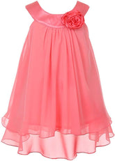 Double Layer Chiffon Big Girls’ Flower Girls Dresses Lovely Wedding Coral