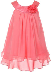 Double Layer Chiffon Big Girls’ Flower Girls Dresses Lovely Wedding Coral
