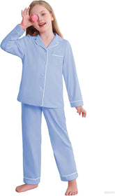 Veseacky Unisex Girls Boys Pajamas Long Sleeve Sleepwear Button-Down 2 Pcs Pjs Set for 5-14 Years