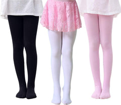 whyme Pack of 3 Kids Girls Baby Ballet Dance Tights Soft Microfiber Footed Velvet Stockings Pantyhose Tights S(black white pink 1-3T)
