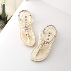 White Sandals for Girls Summer Princess Baby Thong Shoes Sandals Bowknot Toddler Kids Infant Pearl Girls Baby Shoes (Gold, 11 Years)
