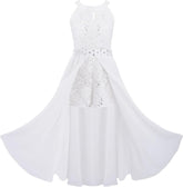 Choomomo Kids Flower Girls Dress Rhinestone Sleeveless Romper Wedding Banquet Party Maxi Ball Gown Dancewear