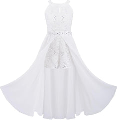 Choomomo Kids Flower Girls Dress Rhinestone Sleeveless Romper Wedding Banquet Party Maxi Ball Gown Dancewear