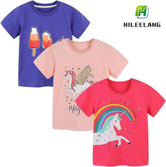 Toddler Girls' Short Sleeve T-Shirts Easter Pink Unicorn Summer Graphic Tee Shirt Tops White Yellow 3 Packs Sets 3T