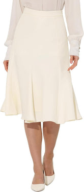 Allegra K Midi Skirt for Women Side Zipper High Waist Elegant Flared Flowy A Line Work Skirts