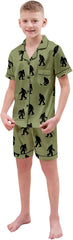Schbbbta Boys Silk Pajamas Set Button Down Short Sleeve 2 Piece Sleepwear, Orangutan Green, 11-12 Years = Tag 160