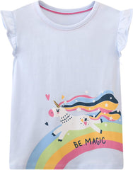 Little Girls' Short Sleeve Shirt Tee Cotton Casual Graphic Easter Pink Unicorn Yellow Bunny Summer Crewneck Tunic T-Shirts Tops Tee 3 Packs Sets Size 6