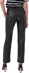 Balleay Art Faux Leather Pants for Women, Straight Leg Mid Waist Butt Lift Elastic Black Pants with 5 Pockets