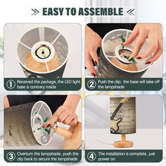 Guitar Music Theme Bedside Table Lamp Small Desk Lamps Linen Fabric Shade Decorative Nightstand Lamp LED with USB Port Wood Base for Bedroom Living Room