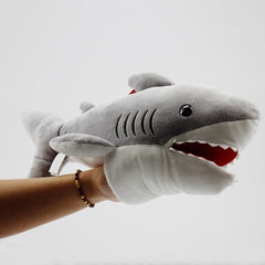 LOGOFUN Cartoon Plush Shark Hand Puppet Grey Plush Animal Shark Hand Toy Cute Plush Shark Hand Puppet for Parent Kids Interactive Supplies