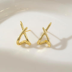 1 Pair Gold Stud Earring for Women, X Delicate Simple Earrings, Minimalist Jewelry for Casual Wear, Fashionable Accessory for Everyday Use(Golden)