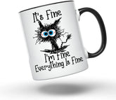 Bliss Monkey Co. I'm Fine Everythings Fine Coffee Mug - Funny Sarcastic Mug - Cat Lover Coffee Mug - 11 Ounce Novelty Coffee Cup - BMCM00149…
