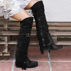 Cowboy Boots for Women Over the Knee Western Boots Embroidery Cowgirl Pull-On Pointy Toe & Wide Trending Fashion - Plus Size Retro Comfortable Walking Lightweight Running Standing All Day