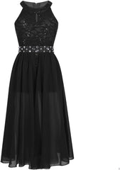 Kids High Neck Beaded Romper Flower Girls' Dress Bridesmaid Floral Lace Maxi Dance Gowns for Party Wedding