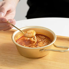 Aluminum Bowl Korean Yellow Bowl with Handle Traditional Drinking Rice Wine for Home Kitchen Cooking Food Plate Dish