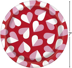 Unique Industries Charming Hearts Disposable Round Dessert Paper Plates - 7" (8 Ct) | Perfect for Romantic Events & Celebrations, Red, White, Purple