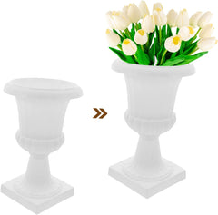 Roman Style Plastic Planter Pot with Wide Opening for Indoor Outdoor Use Vintage European Flower Container for Wedding Party Decoration White Removable Floral Urn