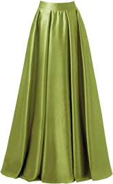 Diydress Women’s Satin Flared Swing Maxi Skirt Long Floor Length High Waist Fomal Prom Party Skirts with Pockets