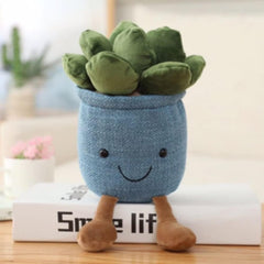 9.8 inch Succulents Plush Toy, Flower Pot Stuffed Plushie Pillow Decoration, Cute Soft Plants Throw Pillow for Christmas Birthday Gifts (Blue)