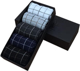 5 Pairs Mens Socks Skid-resistant Warm Cotton Mid Crew Socks for Square Grid Design