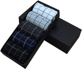 5pairs Men's Cotton Crew Socks Skid Resistant Breathable Long Ankle Warm Socks for Winter Autumn Square Grid Design