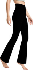 Gnainach Girls Bootcut Leggings, Crossover Leggings, Figure Skating Pants Size 12-13 Years Old Solid Black Soft Slim High Waisted Trousers