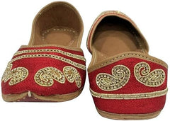 Red Jutti Flats for Women Punjabi Jootis Shoes Bohemian Flat Sandles Handmade Beaded Traditional Ballerina