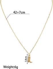 1PC Vintage Cowgirl Boot Pendant Necklace, 18K Golden Plated Alloy Western Charm with Etched Detail, Adjustable 16-18in Cable Chain for Daily Chic, Lightweight Statement Jewelry(Gold)