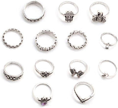 15Pcs Vintage Ring Set Punk Stacking Rings Knuckle Midi Ring Set Gift For Women Silver