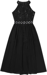 iiniim Kids Big Girls High-Neck Maxi Romper Dress Junior Bridesmaid Wedding Flower Dress Party Evening Long Gown