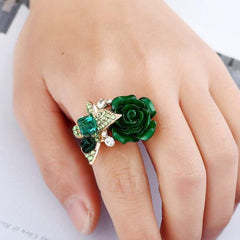 Women Ring Size Adjustable Rose Flowers Butterfly Diamond Lady Ring Jewelry Accessories Birthday Gift Red Practical